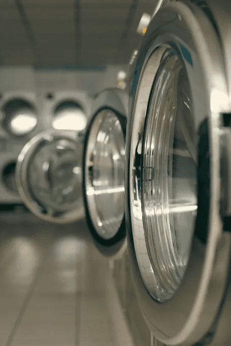 Close-up of a washing machine door